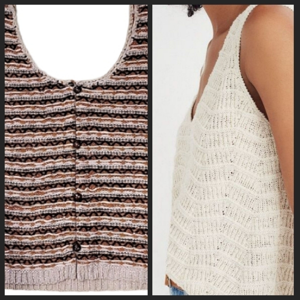 NEW! LOU & GREY Striped Sleeveless Crochet Knit Buttondown Tank Top Large.
